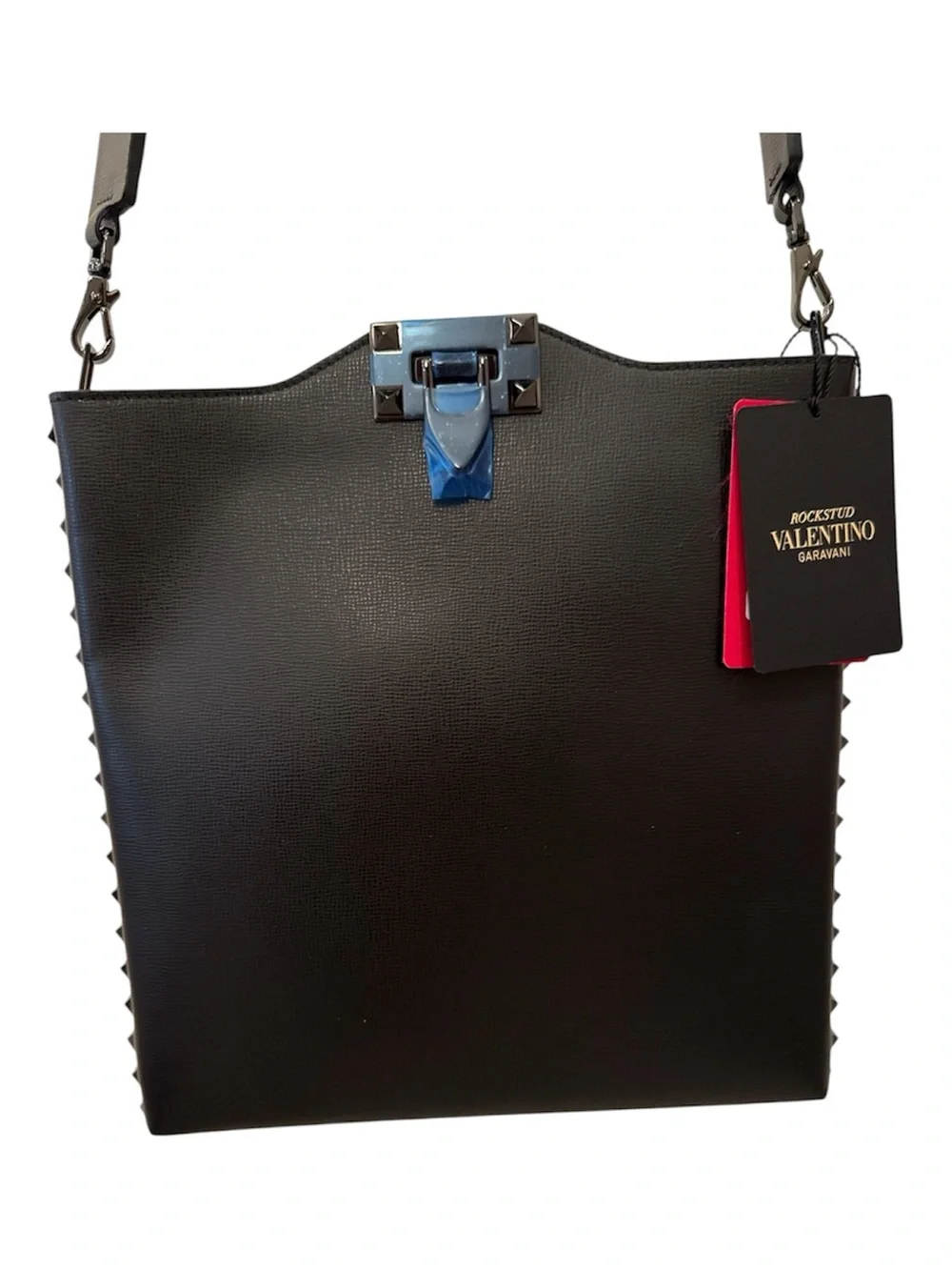 ⭐️NWT⭐️Valentino  Rockstud Logo Embossed Black Leather Crossbody Bag